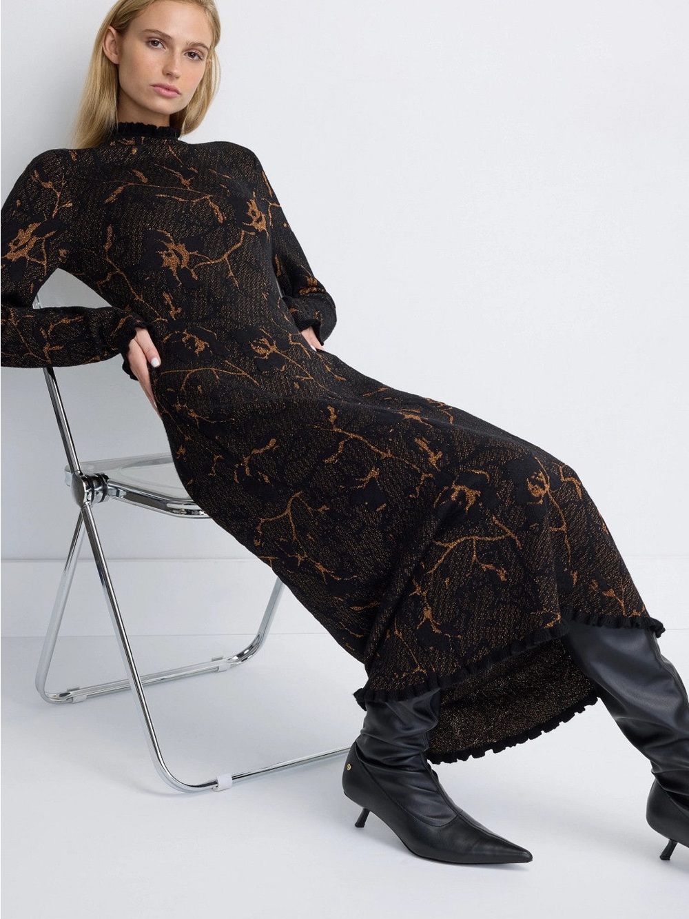 Marie Oliver Black Maxi Dress with Brown Marbled Print - Picture 4 of 13